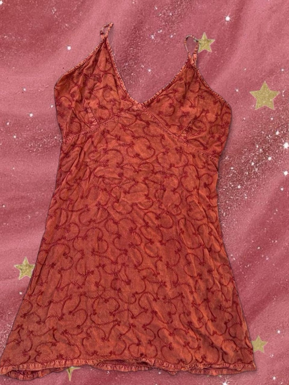 Blue Sky Burnt Orange Lace-Detail Slip Dress - Women